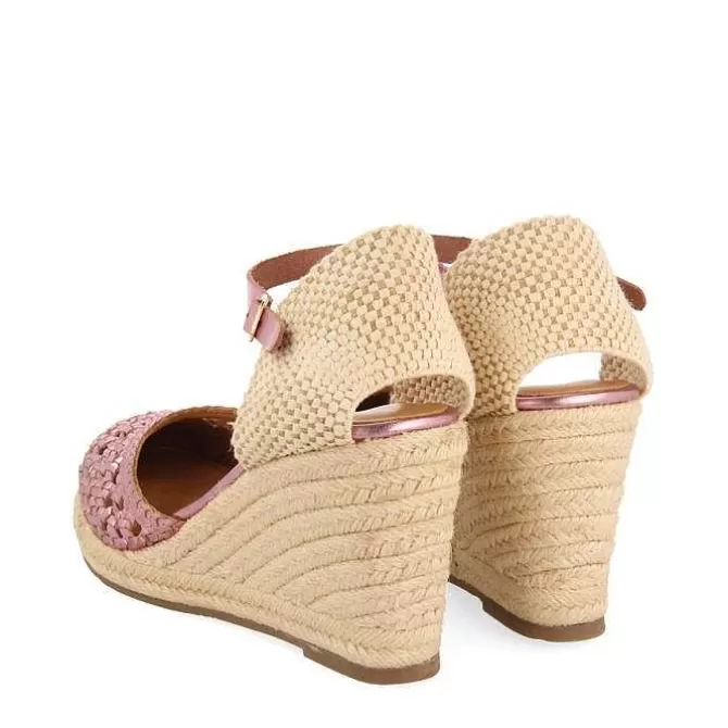 Sandalias Cuña<Gioseppo Alpargata De Piel Trenzada Con Cuña Alta De Yute Rosa Para Mujer Serignan