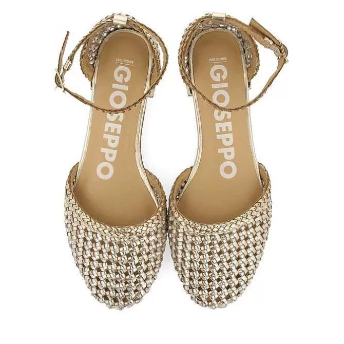 Bailarinas<Gioseppo Bailarinas De Piel Trenzada Dorada Con Cierre De Pulsera Para Mujer Konispol
