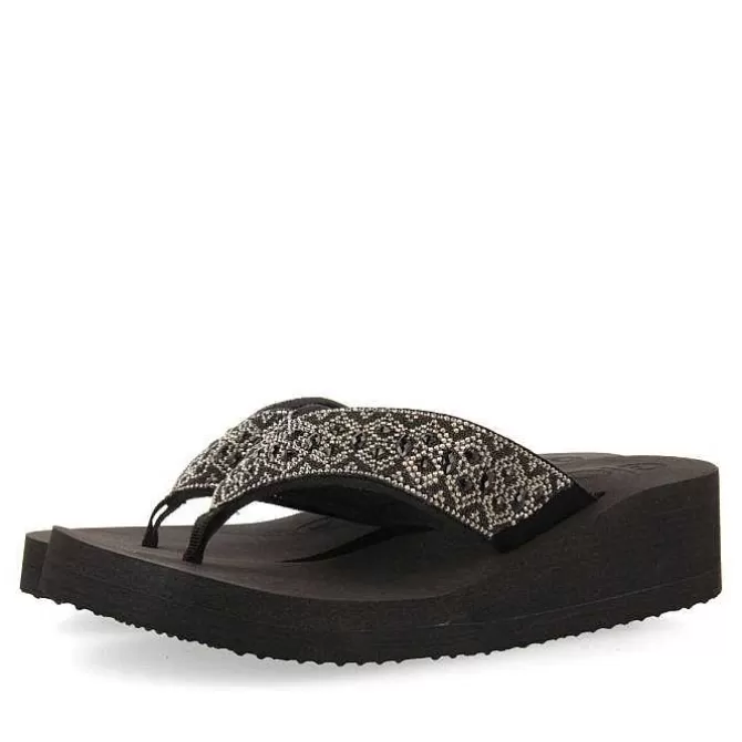 Chancletas<Gioseppo Sandalias Cuña Negras Adorno De Cristal Para Mujer Drenove