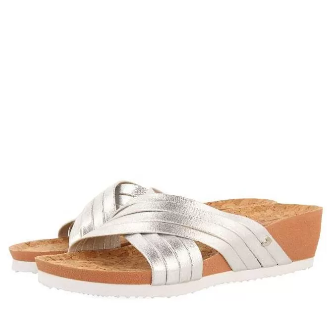 Chancletas<Gioseppo Sandalias Cuña Tiras Plata Para Mujer Romper