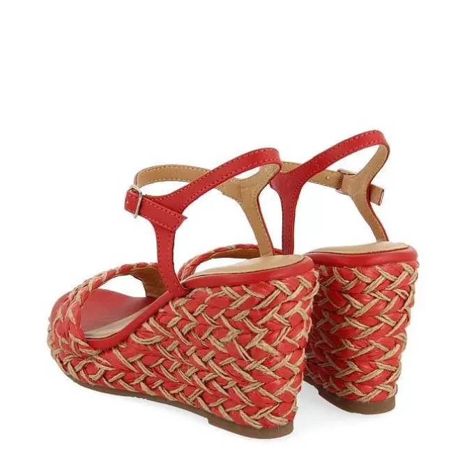 Sandalias Cuña<Gioseppo Sandalias De Cuña Alta Con Detalles Trenzados En Color Rojo Y Natural Para Mujer Tigard
