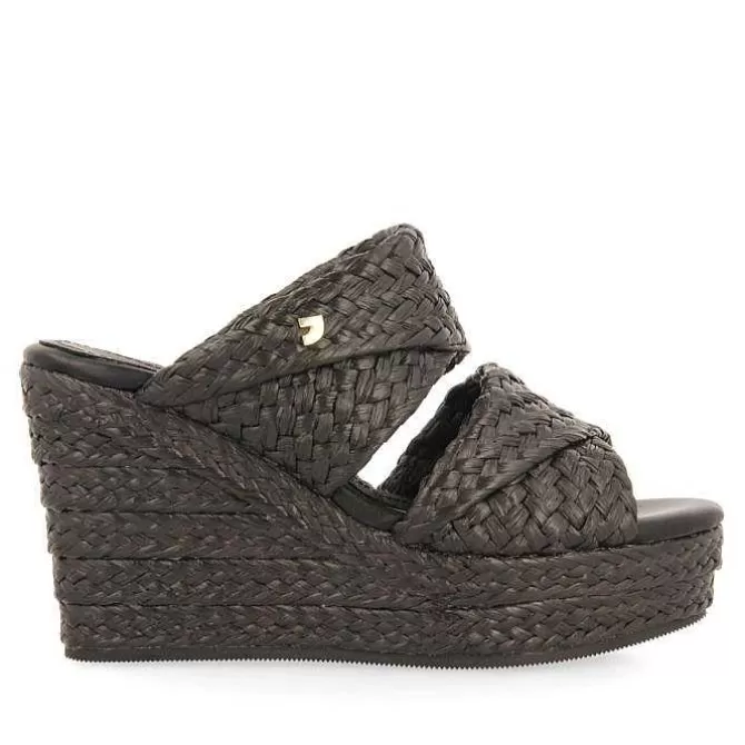 Sandalias Plataforma<Gioseppo Sandalias De Cuña Alta En Color Negro Estilo Mule Con Rafia Para Mujer Frazzano