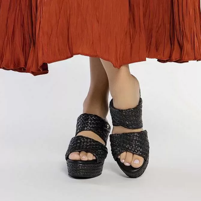 Sandalias Plataforma<Gioseppo Sandalias De Cuña Alta En Color Negro Estilo Mule Con Rafia Para Mujer Frazzano