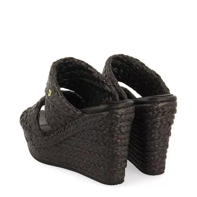 Sandalias Plataforma<Gioseppo Sandalias De Cuña Alta En Color Negro Estilo Mule Con Rafia Para Mujer Frazzano