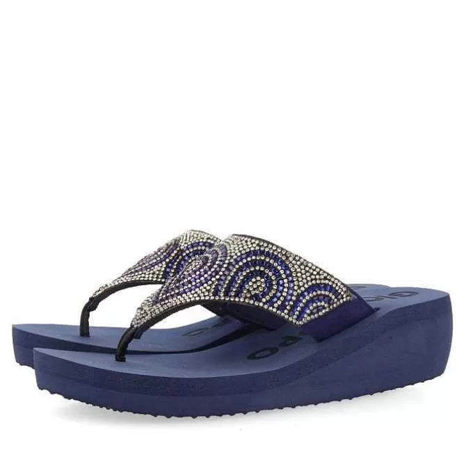Chancletas<Gioseppo Sandalias De Cuña Azul Marino Con Adornos De Cristal Para Mujer Cudjoe