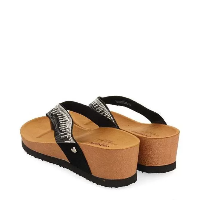 Chancletas<Gioseppo Sandalias De Cuña Con Tira De Pedrerias Negras Para Mujer Isnello