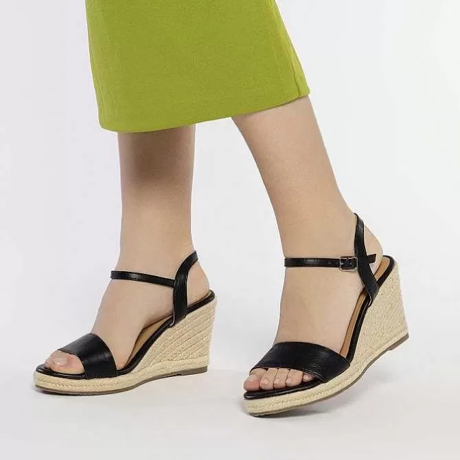 Sandalias Cuña<Gioseppo Sandalias De Cuña De Piel Negra Con Yute Para Mujer Zhepe