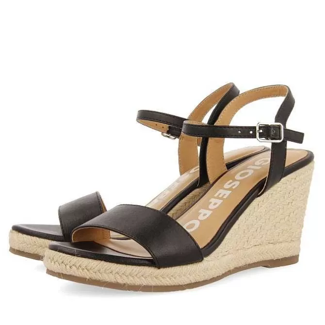 Sandalias Cuña<Gioseppo Sandalias De Cuña De Piel Negra Con Yute Para Mujer Zhepe