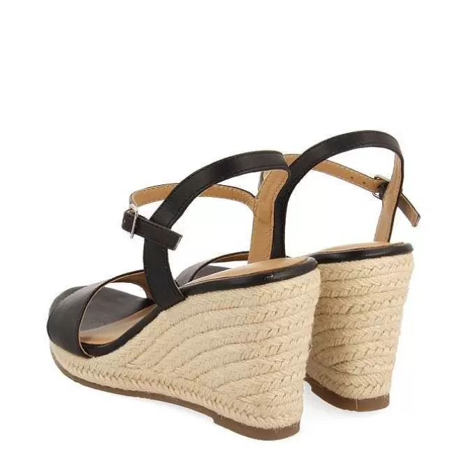 Sandalias Cuña<Gioseppo Sandalias De Cuña De Piel Negra Con Yute Para Mujer Zhepe