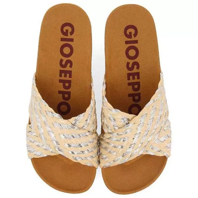 Chancletas<Gioseppo Sandalias De Mujer Bandrele Con Plantilla De Rafia Y Tiras Plateadas