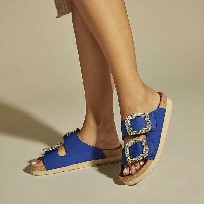Sandalias Planas<Gioseppo Sandalias De Mujer Estilo Bio Azul Con Adornos De Joya Aderklaa