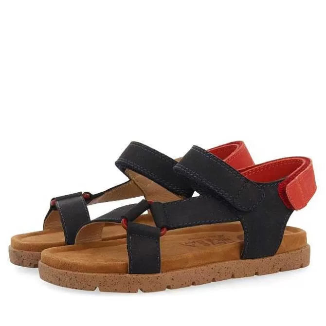 Niños | Sandalias<Gioseppo Sandalias De Piel Azul Marino Con Accesos En Rojo Para Nino Y Nina Depoe