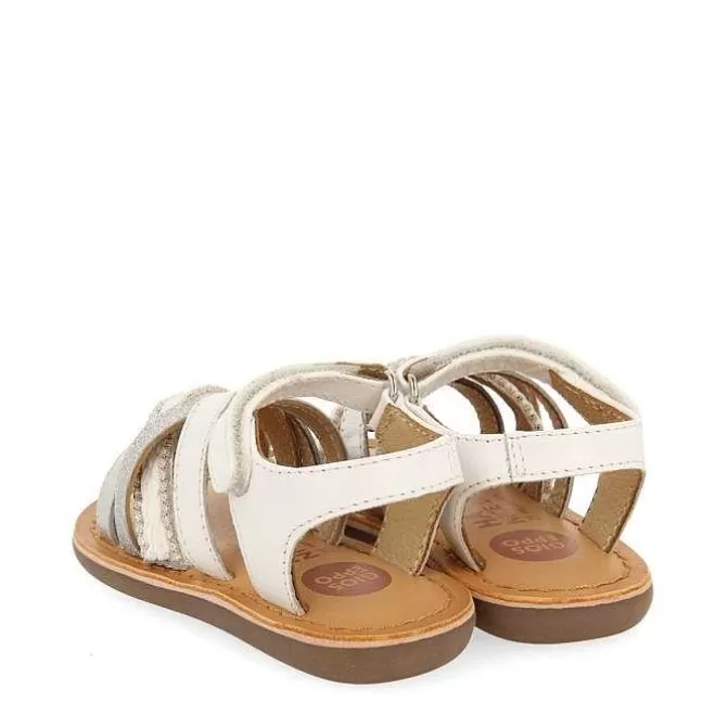 Bebe | Sandalias Bebe Nina<Gioseppo Sandalias De Piel Blanca Con Bordados En Rafia, Brillos Y Accesos Metalicos Para Bebe Ilok