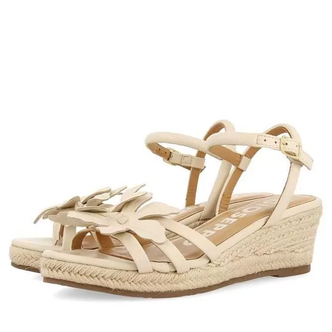 Sandalias Cuña<Gioseppo Sandalias De Piel Blanco Rojo Con Adornos De Flores Y Cuña De Yute Para Mujer Samsula