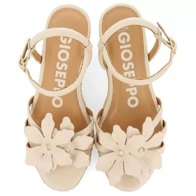 Sandalias Cuña<Gioseppo Sandalias De Piel Blanco Rojo Con Adornos De Flores Y Cuña De Yute Para Mujer Samsula