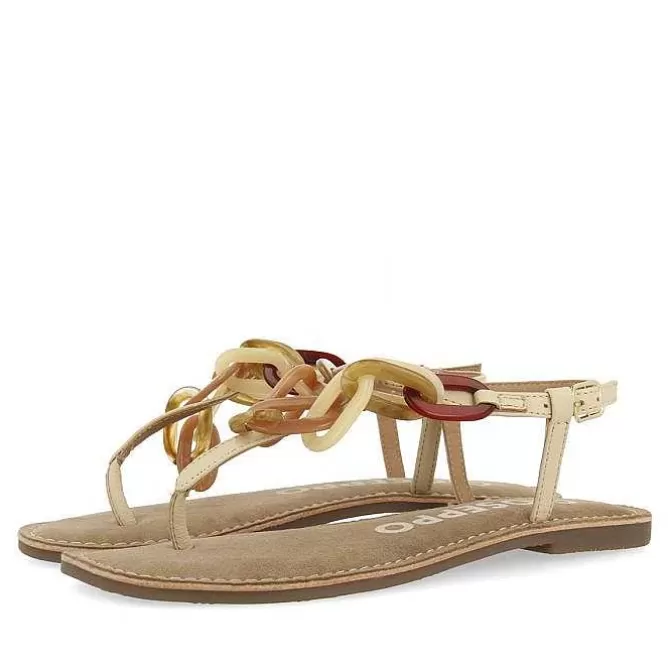 Sandalias Planas<Gioseppo Sandalias De Piel Blanco Rojo Con Detalle Enlaces Multicolor Para Mujer Medley