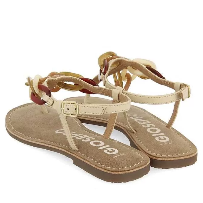Sandalias Planas<Gioseppo Sandalias De Piel Blanco Rojo Con Detalle Enlaces Multicolor Para Mujer Medley