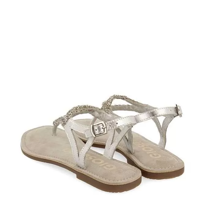 Sandalias Planas<Gioseppo Sandalias De Piel Con Adornos Plata Para Mujer Poussan