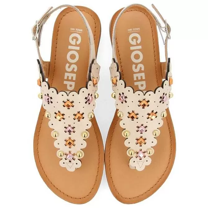 Sandalias Planas<Gioseppo Sandalias De Piel Con Decoracion De Flores En Blanco Rojo Para Mujer Preloj