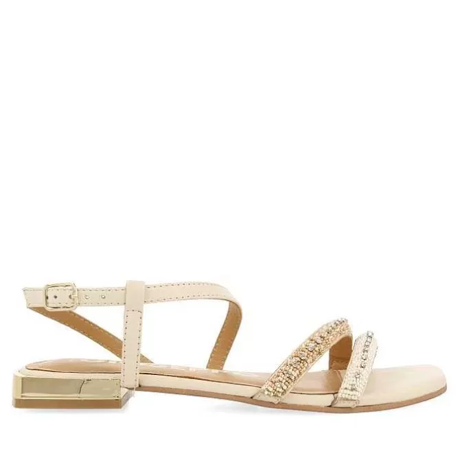 Sandalias Planas<Gioseppo Sandalias De Piel Con Piedras Blanco Rojo Para Mujer Landkey