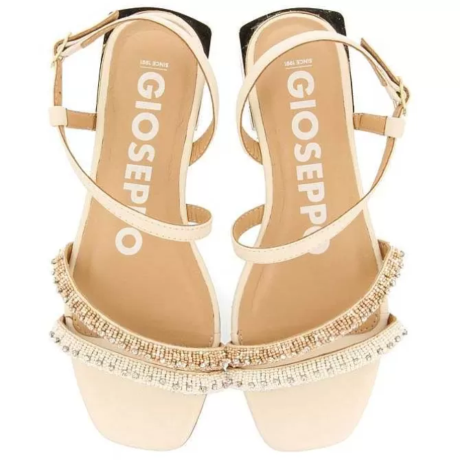 Sandalias Planas<Gioseppo Sandalias De Piel Con Piedras Blanco Rojo Para Mujer Landkey