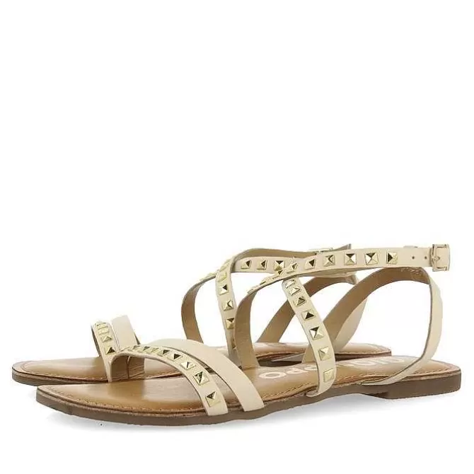 Sandalias Planas<Gioseppo Sandalias De Piel Con Tachuelas Blanco Rojo Para Mujer Maizi