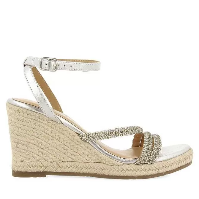 Sandalias Cuña<Gioseppo Sandalias De Piel Con Tirantes Plata Con Joyeria Y Cuña Alta De Yute Para Mujer Menfi