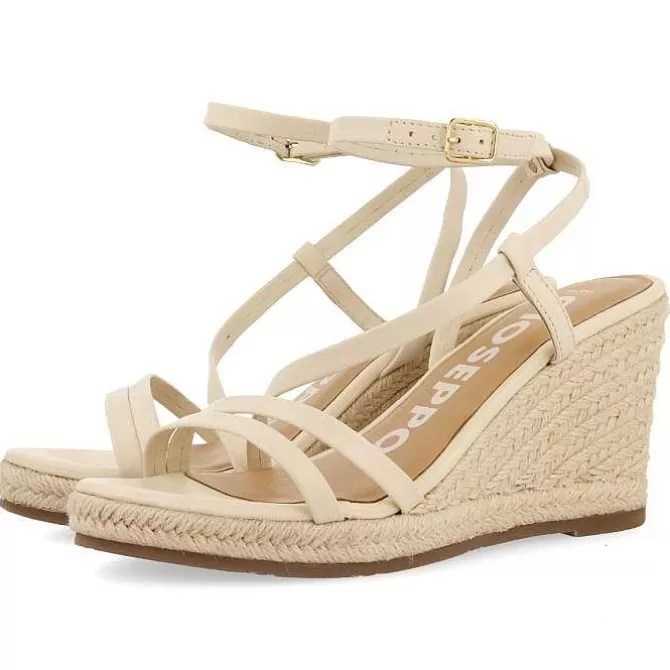 Sandalias Cuña<Gioseppo Sandalias De Piel Con Tirantes Y Cuña Alta De Yute Blanco Rojo Para Mujer Orikum