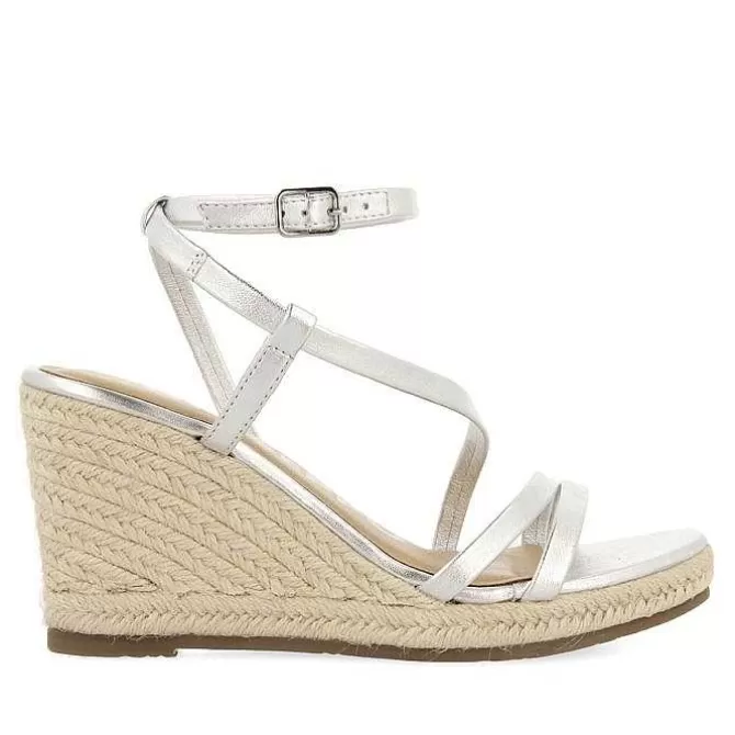 Sandalias Cuña<Gioseppo Sandalias De Piel Con Tirantes Y Cuña Alta De Yute Plata Para Mujer Orikum