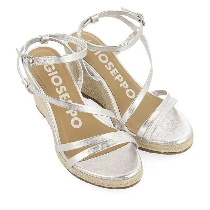 Sandalias Cuña<Gioseppo Sandalias De Piel Con Tirantes Y Cuña Alta De Yute Plata Para Mujer Orikum