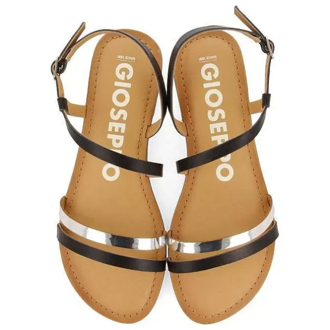 Sandalias Planas<Gioseppo Sandalias De Piel Con Tiras Negras Y Metalicas Para Mujer Bargeme