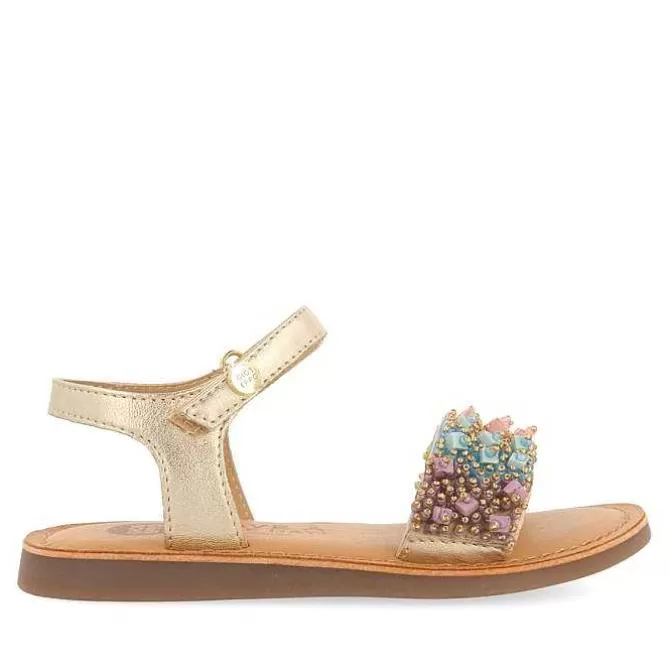 Niñas | Sandalias<Gioseppo Sandalias De Piel Dorada Con Adornos De Cuentas Multicolor Para Nina Y Nino Blesle
