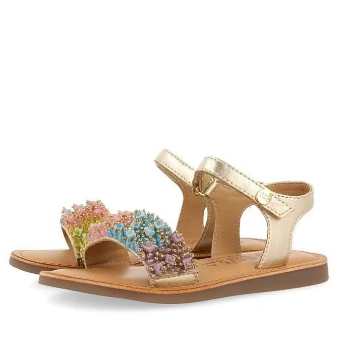 Niñas | Sandalias<Gioseppo Sandalias De Piel Dorada Con Adornos De Cuentas Multicolor Para Nina Y Nino Blesle
