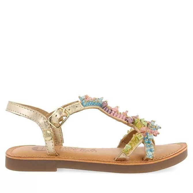 Niñas | Sandalias<Gioseppo Sandalias De Piel Dorada Con Adornos De Cuentas Multicolor Para Nina Y Nino Tice