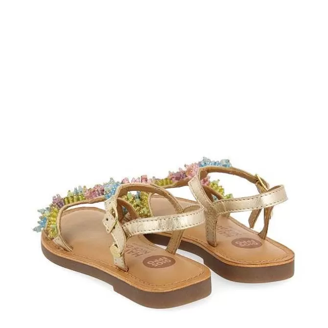 Niñas | Sandalias<Gioseppo Sandalias De Piel Dorada Con Adornos De Cuentas Multicolor Para Nina Y Nino Tice