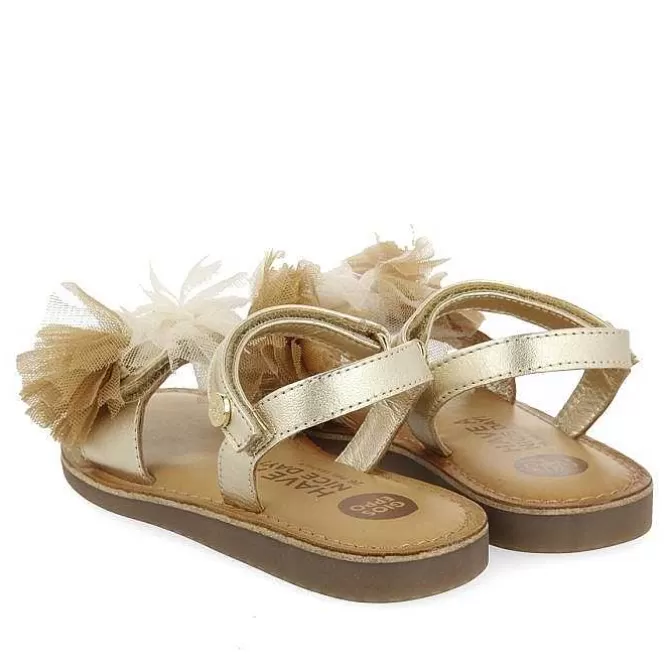 Niñas | Sandalias<Gioseppo Sandalias De Piel Dorada Con Adornos De Tul Multicolor Para Nina Y Nino Bicaj