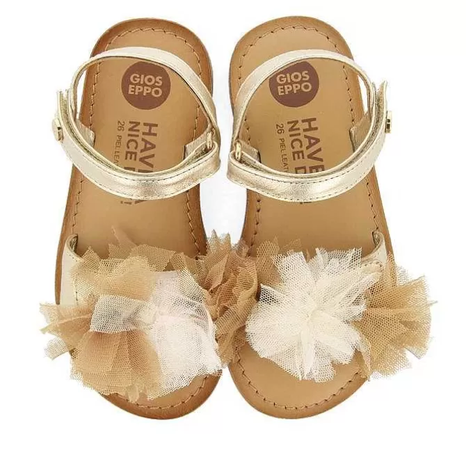Niñas | Sandalias<Gioseppo Sandalias De Piel Dorada Con Adornos De Tul Multicolor Para Nina Y Nino Bicaj