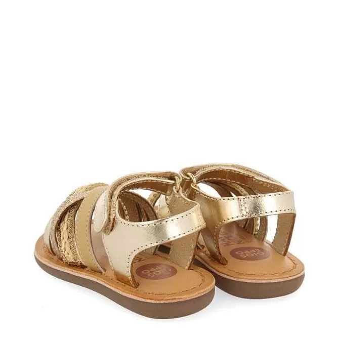 Bebe | Sandalias Bebe Nina<Gioseppo Sandalias De Piel Dorada Con Bordados En Rafia, Brillos Y Accesos Metalicos Para Bebe Ilok
