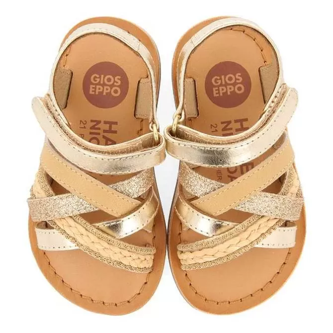 Bebe | Sandalias Bebe Nina<Gioseppo Sandalias De Piel Dorada Con Bordados En Rafia, Brillos Y Accesos Metalicos Para Bebe Ilok