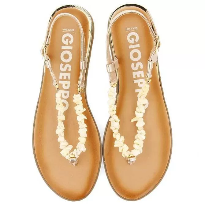 Sandalias Planas<Gioseppo Sandalias De Piel Dorada Con Piedras Blancas Para Mujer Trabia