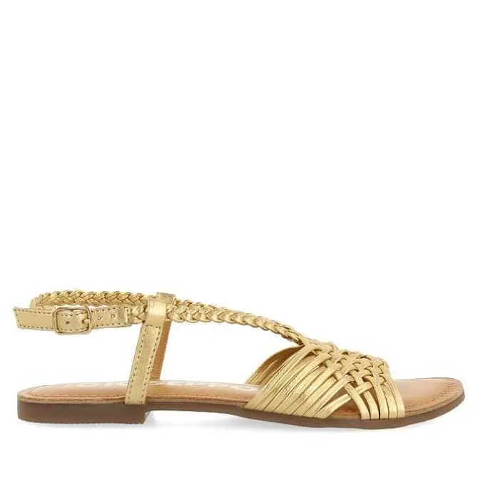 Sandalias Planas<Gioseppo Sandalias De Piel Dorada Con Tirantes Cruzados Para Mujer Aidone