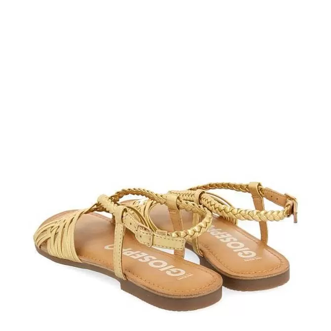 Sandalias Planas<Gioseppo Sandalias De Piel Dorada Con Tirantes Cruzados Para Mujer Aidone