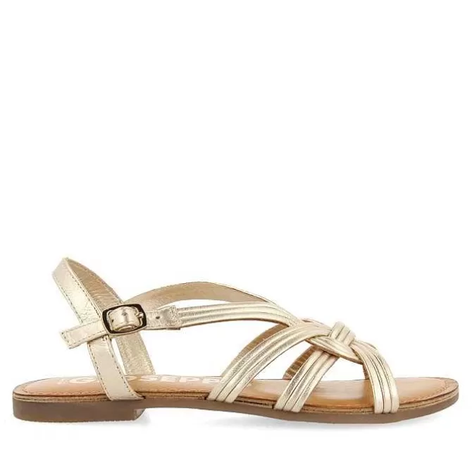 Sandalias Planas<Gioseppo Sandalias De Piel Dorada Con Tirantes Cruzados Para Mujer Golaj