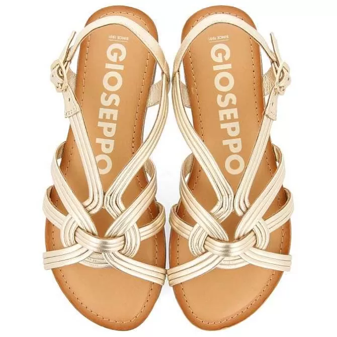 Sandalias Planas<Gioseppo Sandalias De Piel Dorada Con Tirantes Cruzados Para Mujer Golaj
