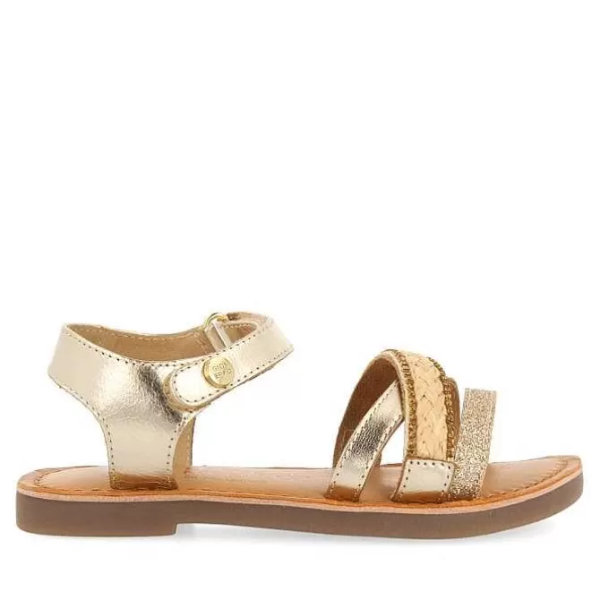 Niñas | Sandalias<Gioseppo Sandalias De Piel Dorada Con Trenzado De Rafia, Brillos Y Accesos Metalicos Para Nina Y Nino Siletz