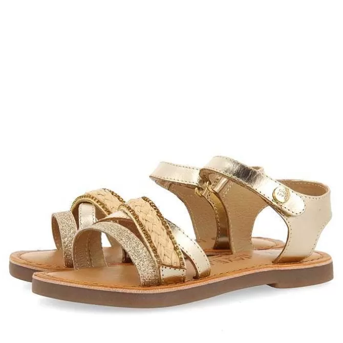 Niñas | Sandalias<Gioseppo Sandalias De Piel Dorada Con Trenzado De Rafia, Brillos Y Accesos Metalicos Para Nina Y Nino Siletz