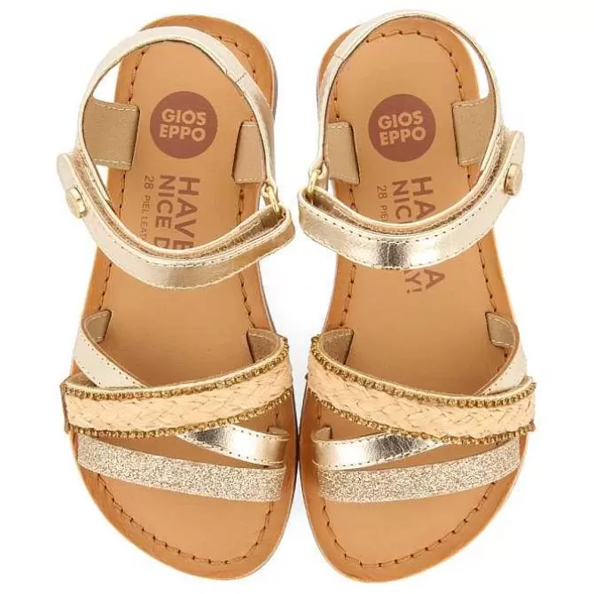 Niñas | Sandalias<Gioseppo Sandalias De Piel Dorada Con Trenzado De Rafia, Brillos Y Accesos Metalicos Para Nina Y Nino Siletz