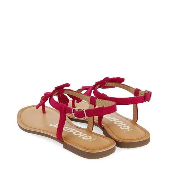 Sandalias Planas<Gioseppo Sandalias De Piel Fucsia Con Adornos De Flores Para Mujer Velcan