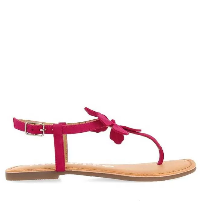 Sandalias Planas<Gioseppo Sandalias De Piel Fucsia Con Adornos De Flores Para Mujer Velcan