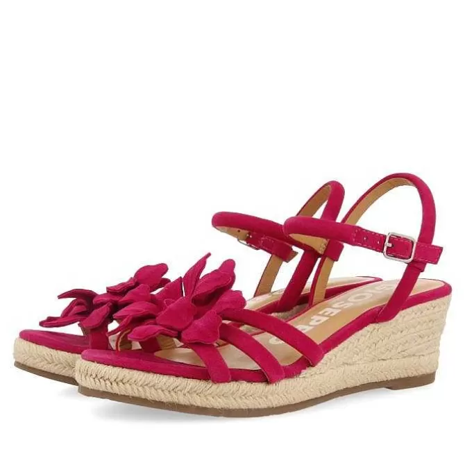 Sandalias Cuña<Gioseppo Sandalias De Piel Fucsia Con Adornos De Flores Y Cuña De Yute Para Mujer Samsula